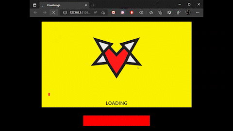 GIF of a custom loading screen for Game Maker HTML5 export. Has an beating animating SVG of the star heart Taara Games logo in the center with a red progress bar at the bottom of the screen.