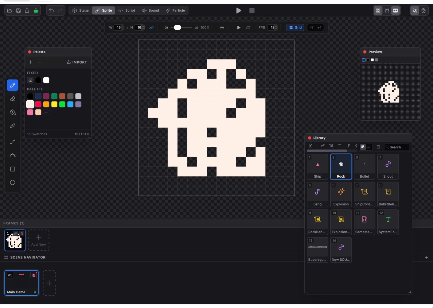 Built in sprite editor