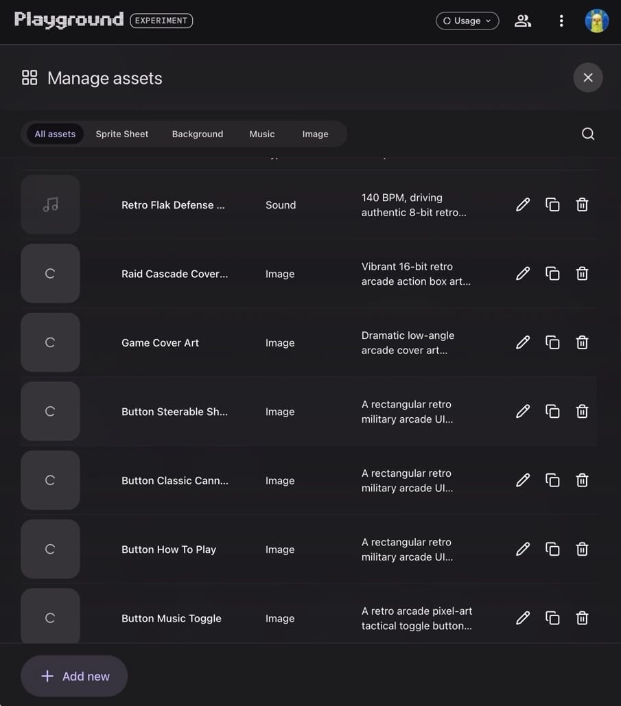 My Thoughts on Google Playground - manage assets Large 1